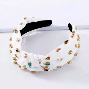 Women’s White Knotted Jeweled Headband Embellished Top Hairband Twist Style